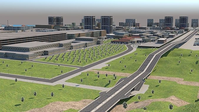 Big City Scene with Detailed and Low Polygon Low-poly 3D model 5