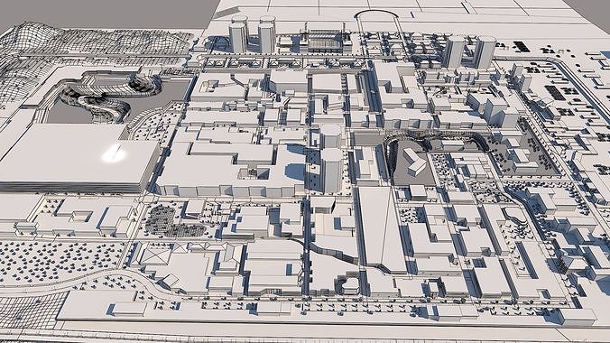 Big City Scene with Detailed and Low Polygon Low-poly 3D model 7