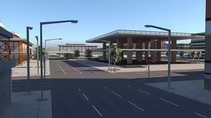 Big City Scene with Detailed and Low Polygon Low-poly 3D model