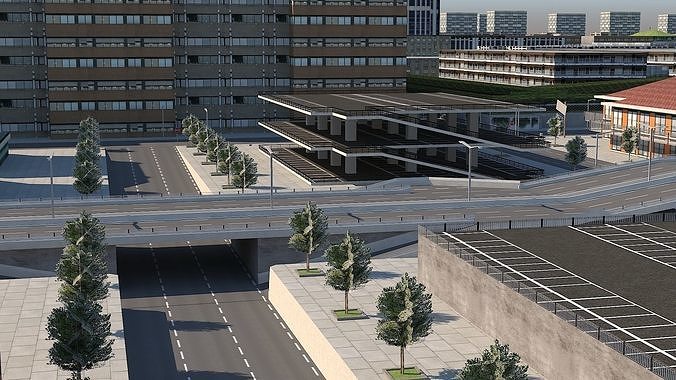 Big City Scene with Detailed and Low Polygon Low-poly 3D model 4