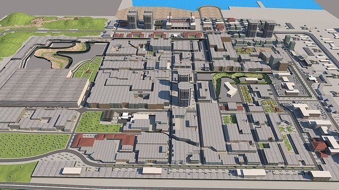 Big City Scene with Detailed and Low Polygon Low-poly 3D model 6