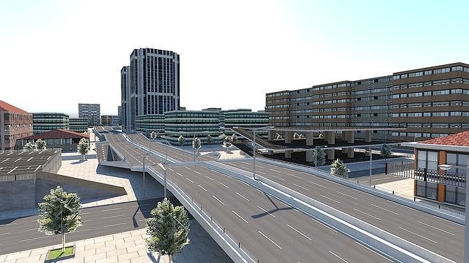 Big City Scene with Detailed and Low Polygon Low-poly 3D model 2