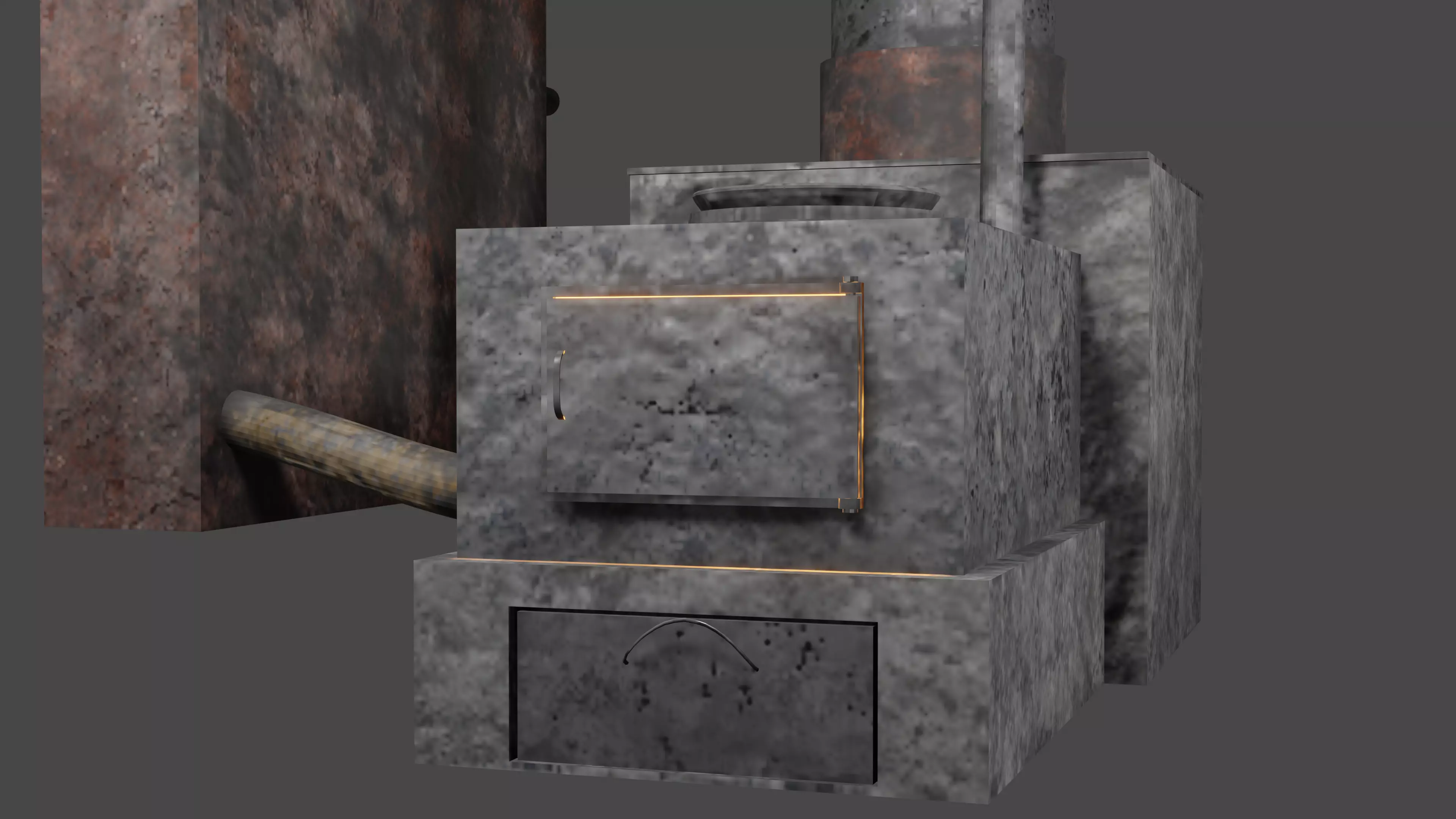 3d furnace old stove with fire in it Low-poly 3D model