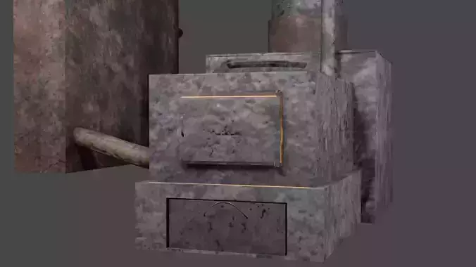 3d furnace old stove with fire in it