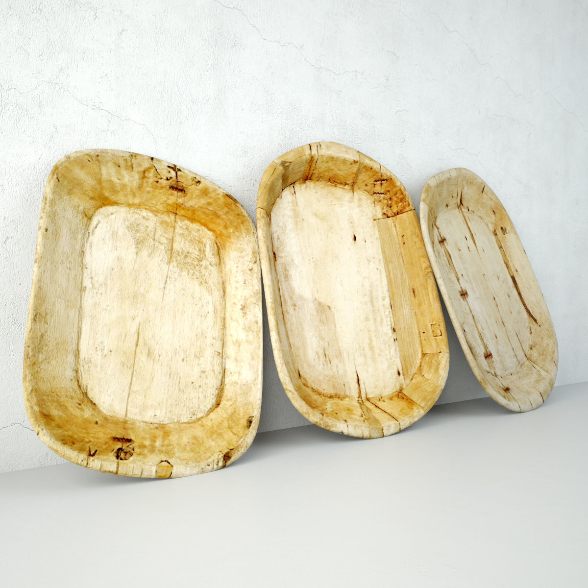Sun Bleached Wood Trays 3D model_3