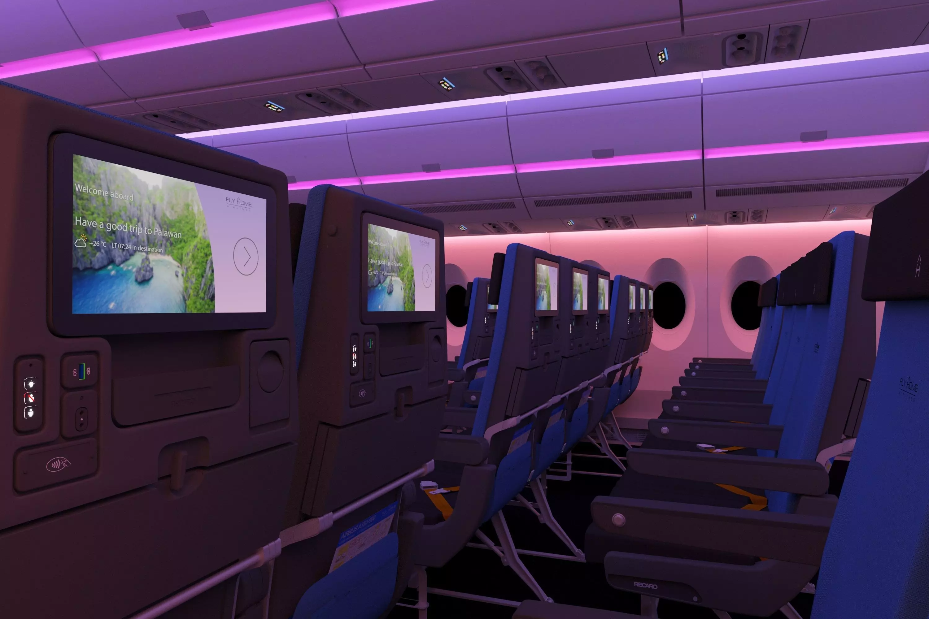 Airbus A350 cabin with RECARO seats 3D model