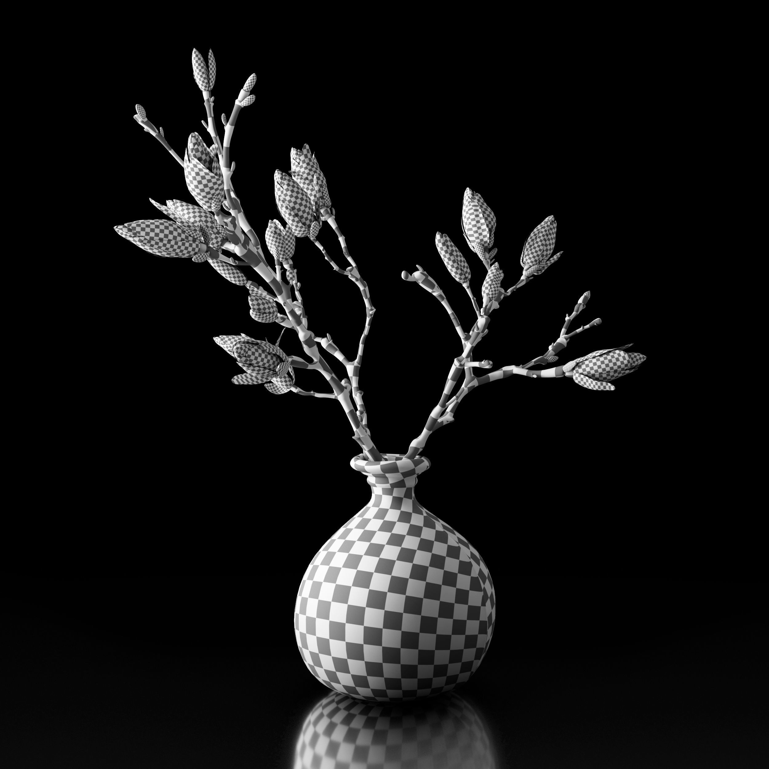 Magnolia in vase 3D model_10