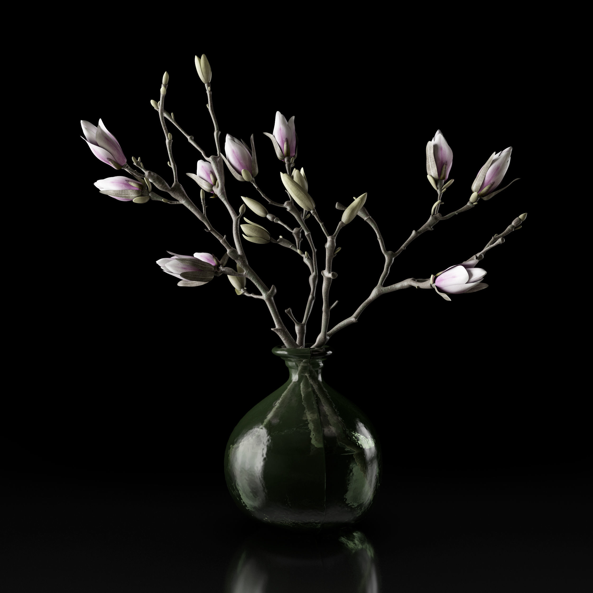 Magnolia in vase 3D model_2