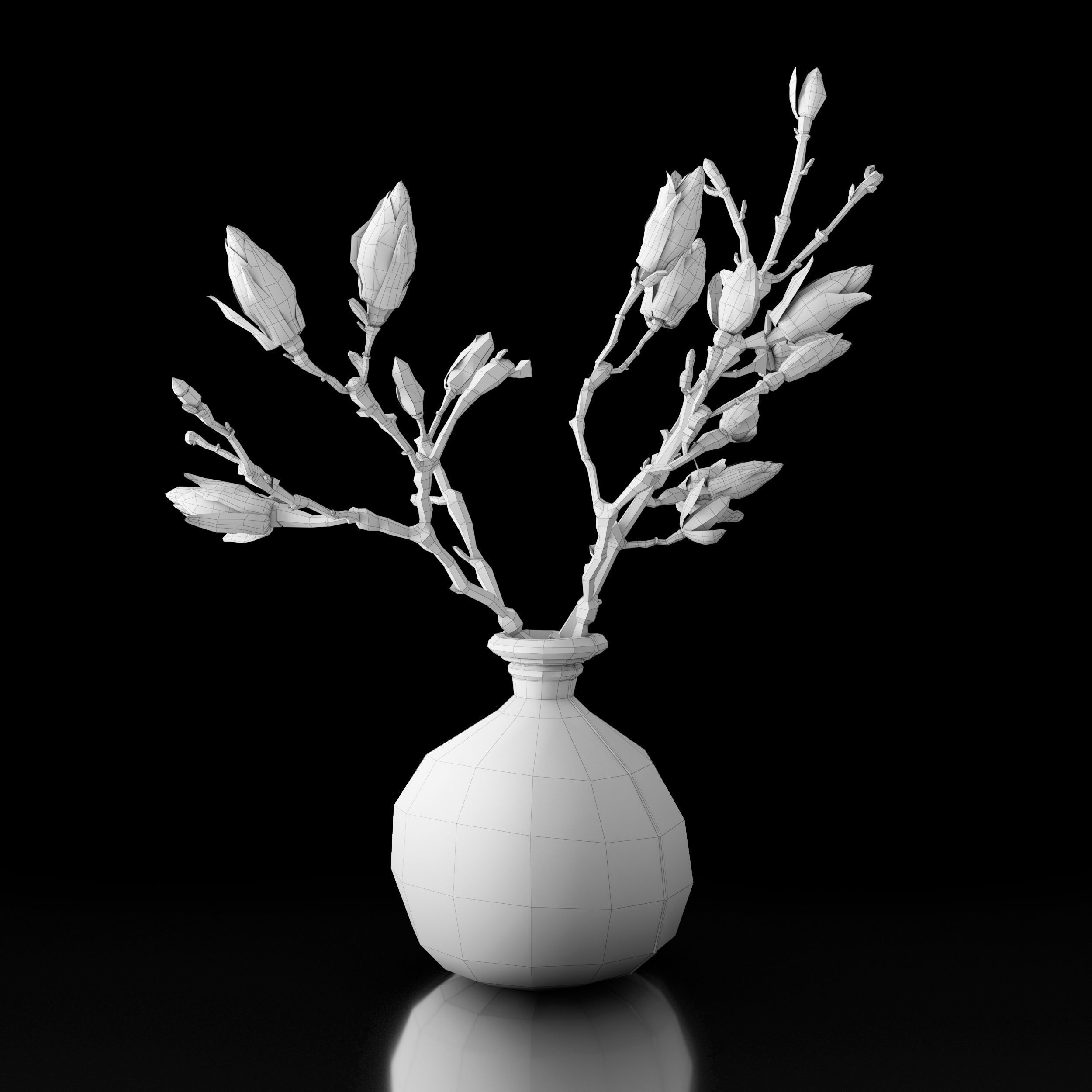 Magnolia in vase 3D model_35