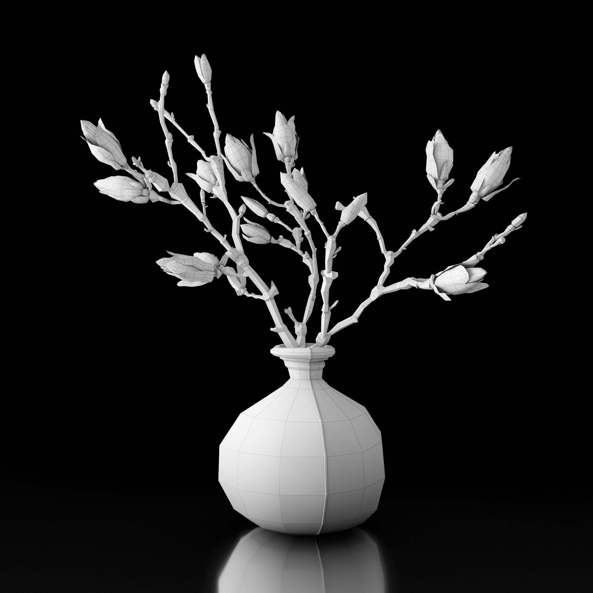 Magnolia in vase 3D model_7