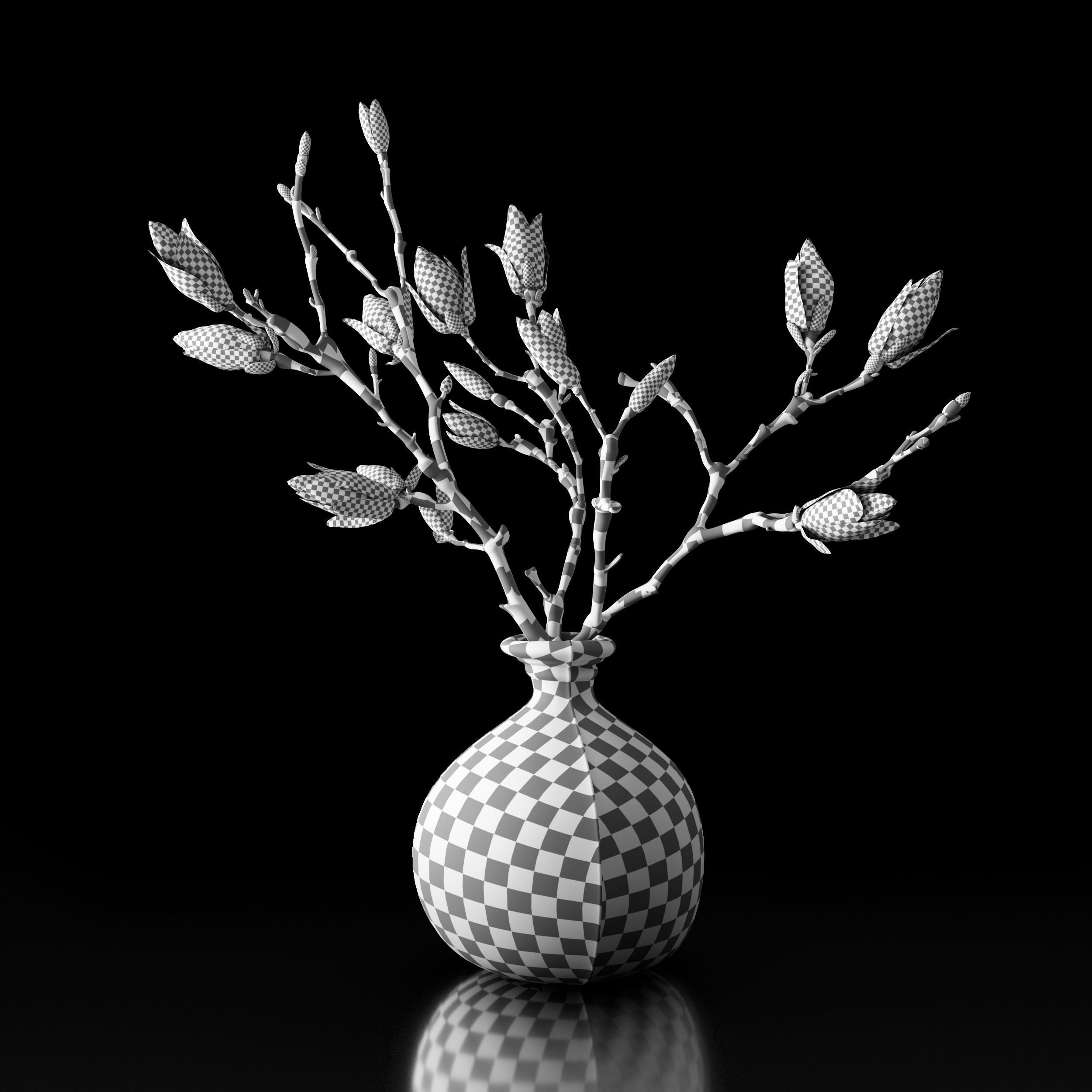 Magnolia in vase 3D model_6