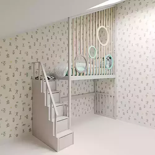 Children s bed for the mansard