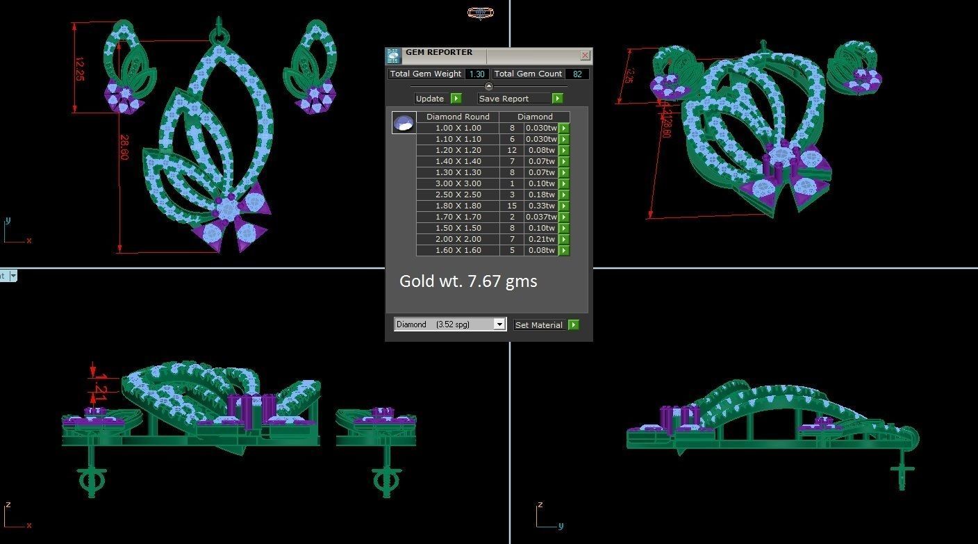 High Jewelry Pendant Earrings set 3dm stl 1-render detail 3D print model_1