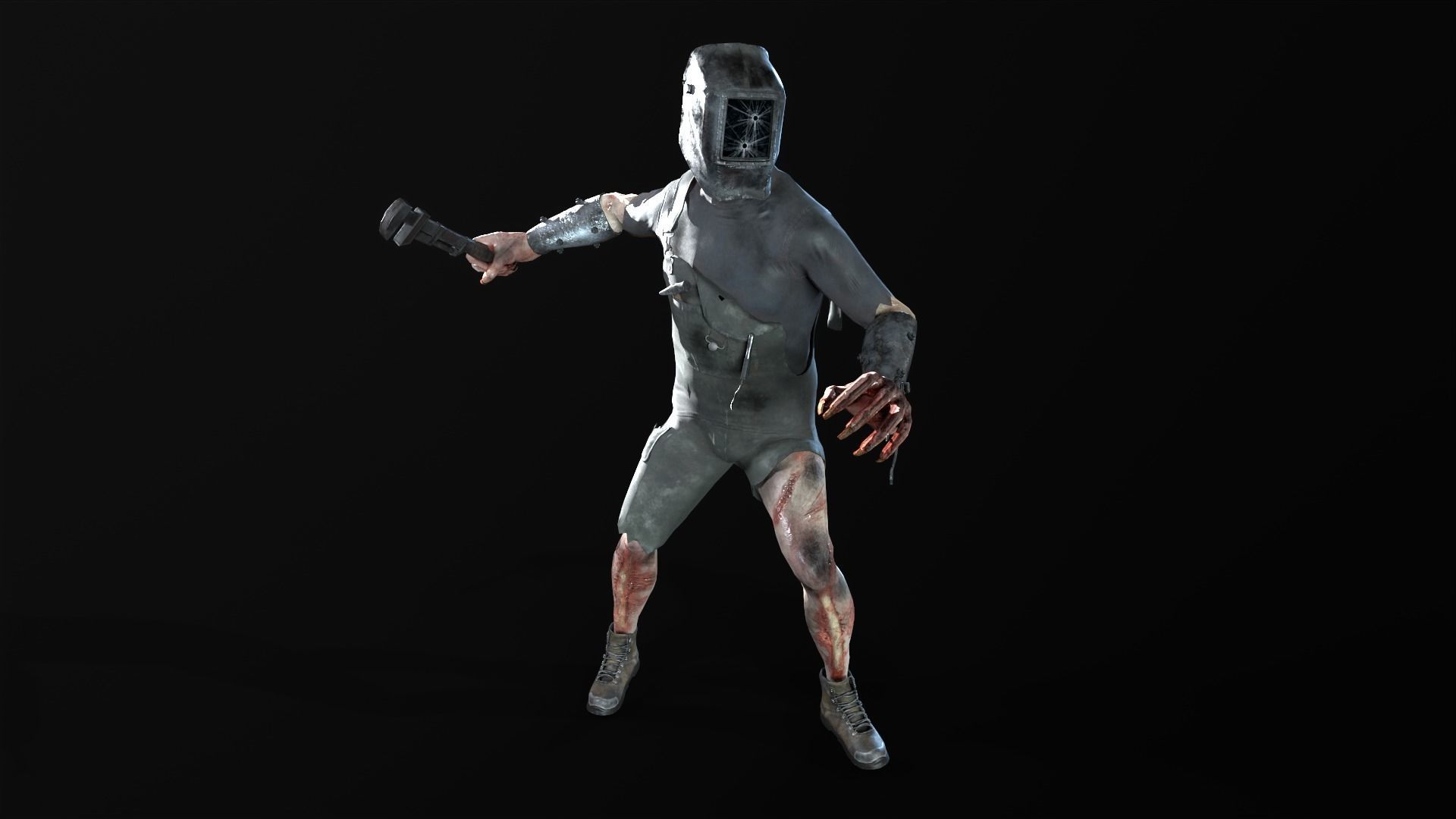 WelderMutant zombie Low-poly 3D model_10