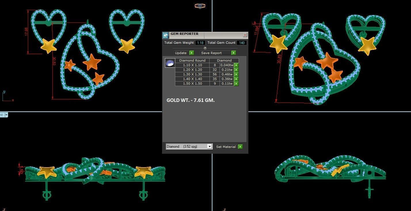 High Jewelry Heart Star Pendant Earrings set 3dm stl 1-render 3D print model_1