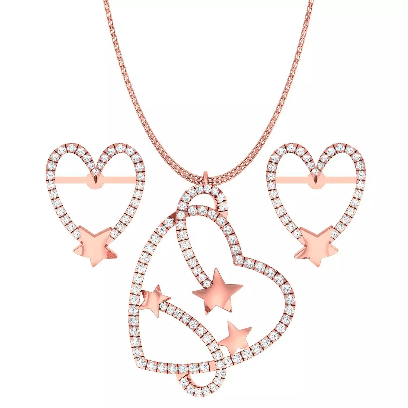 High Jewelry Heart Star Pendant Earrings set 3dm stl 1-render 3D print model_0