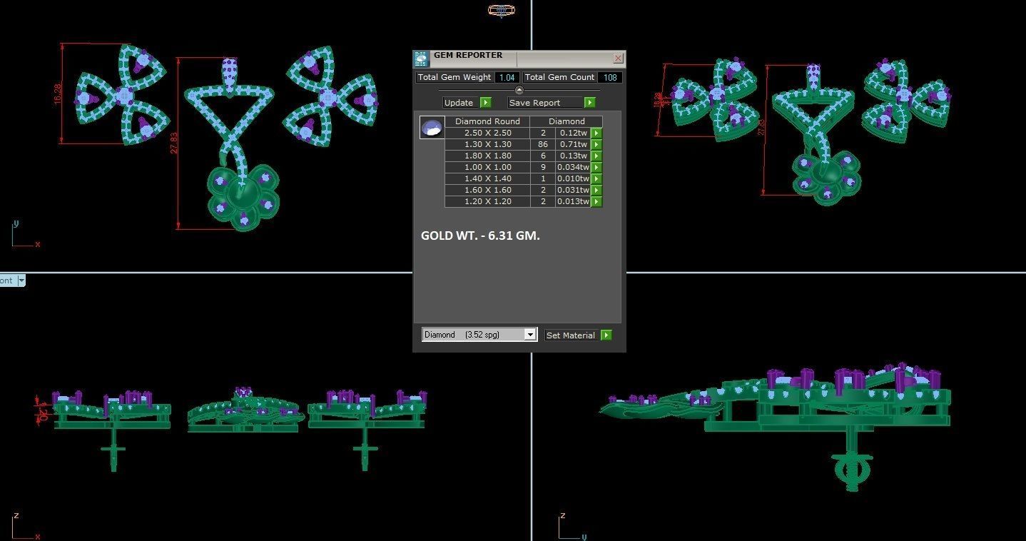 High Jewelry Flower Pendant Earrings set 3dm stl 1-render detail 3D print model_1