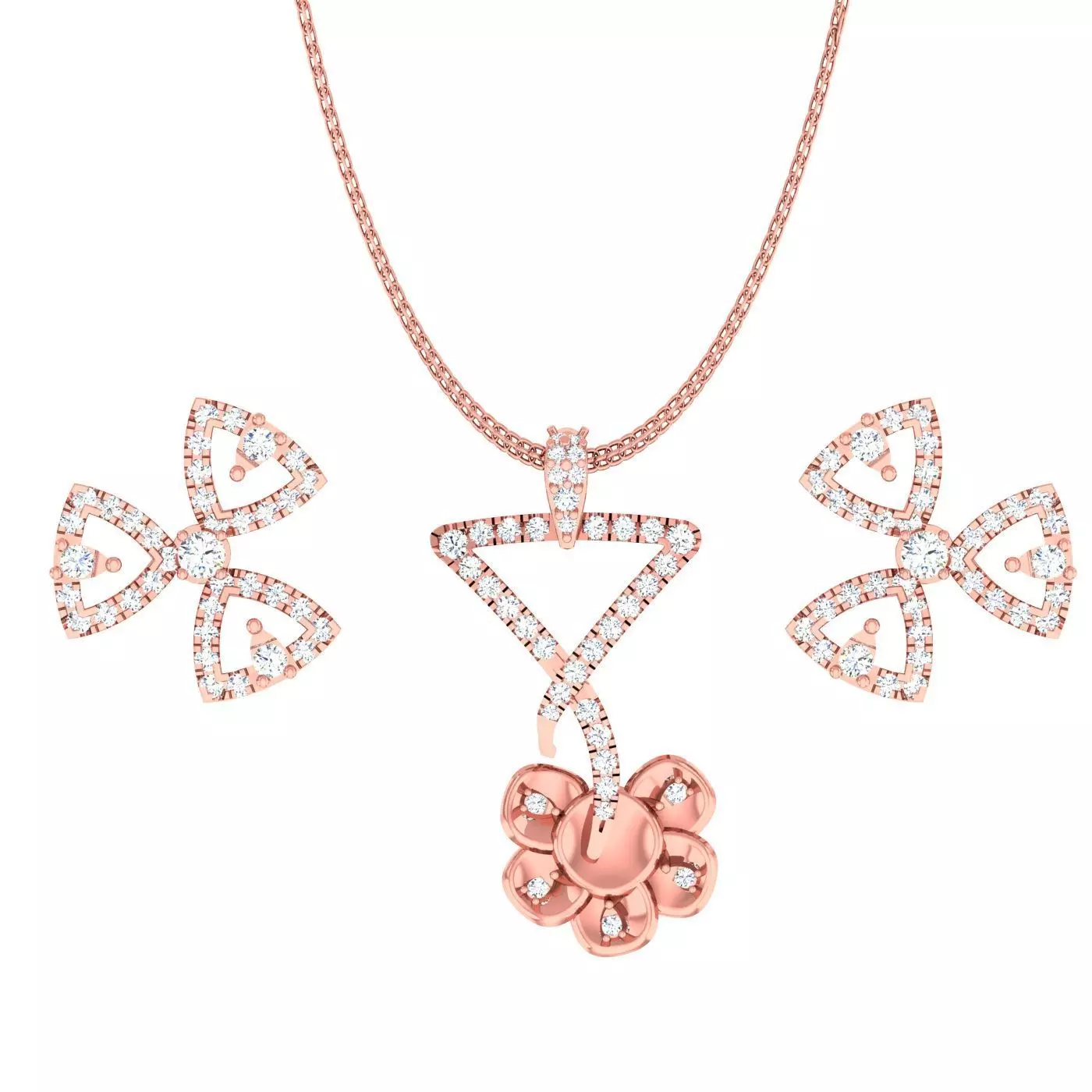 High Jewelry Flower Pendant Earrings set 3dm stl 1-render detail 3D print model_0