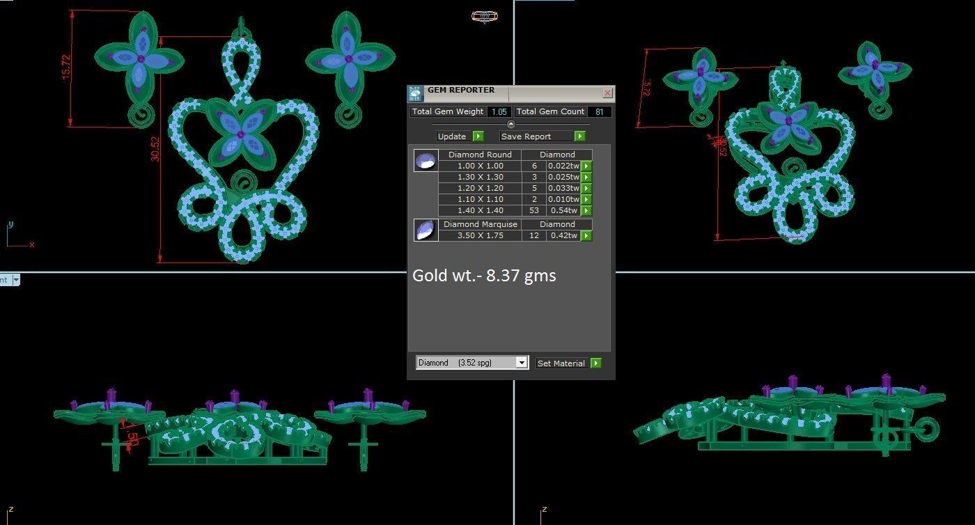 High Jewelry Flower Pendant Earrings set 3dm stl 1-render 3D print model_1