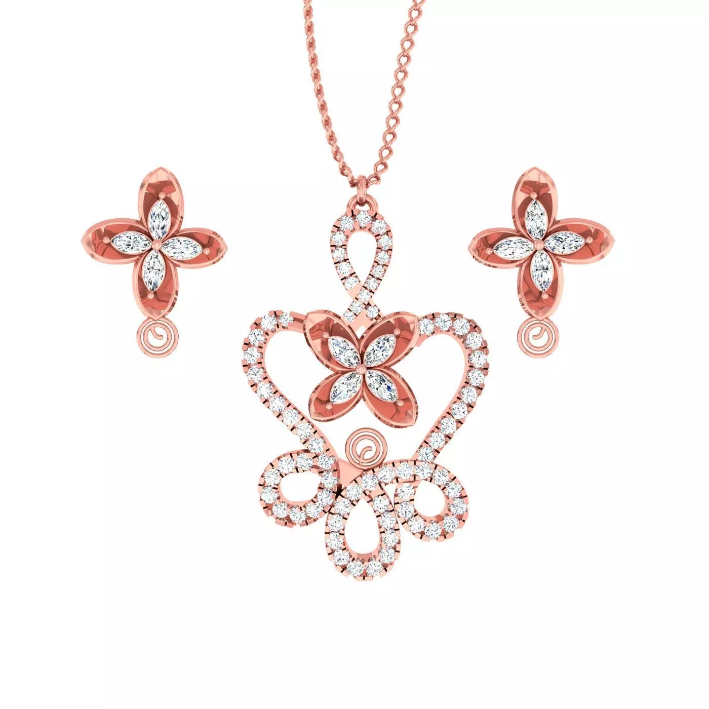 High Jewelry Flower Pendant Earrings set 3dm stl 1-render 3D print model_0