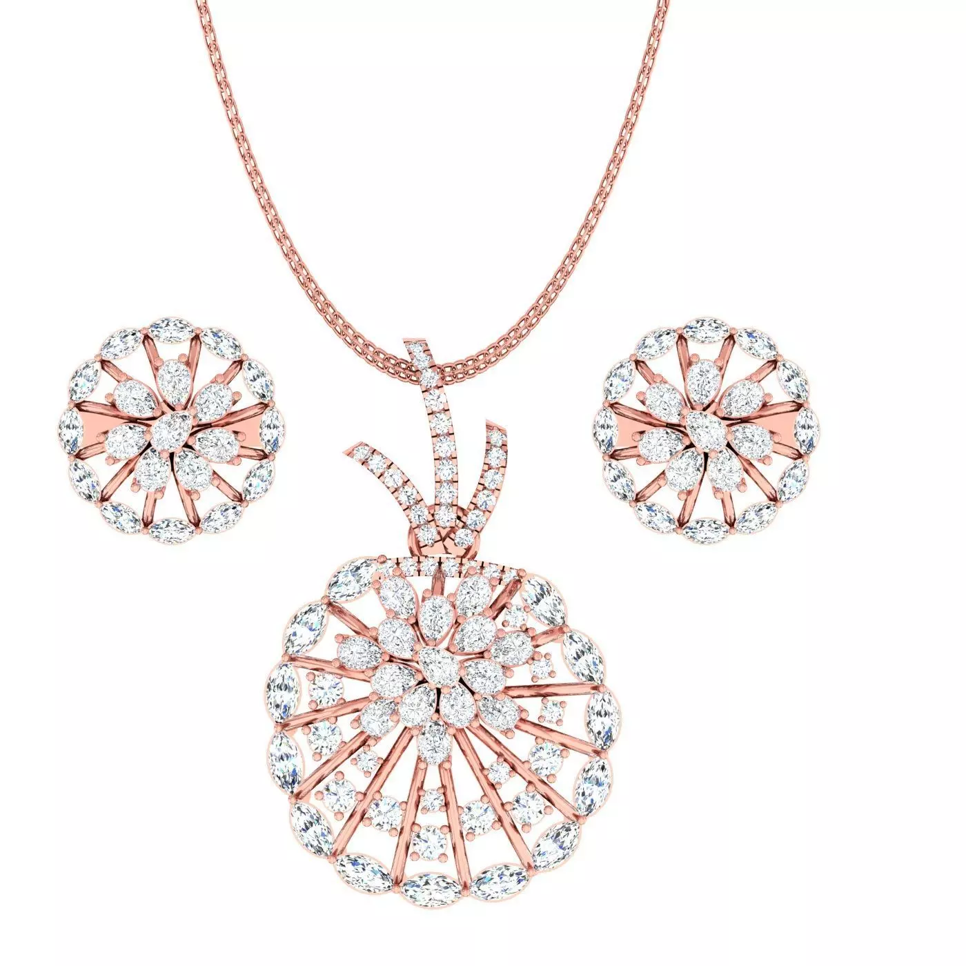 High Jewelry Pendant Earrings set 3dm stl 1-render detail 3D print model_0