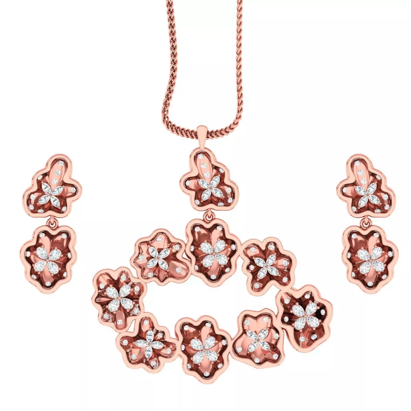 High Jewelry Flower Pendant Earrings set 3dm stl 1-render detail 3D print model_0