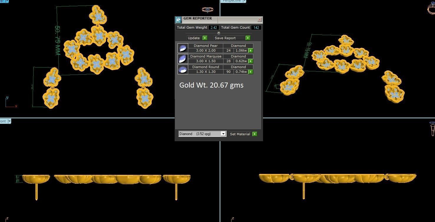 High Jewelry Flower Pendant Earrings set 3dm stl 1-render detail 3D print model_1