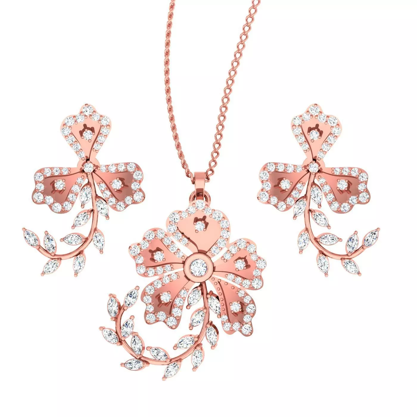 High Jewelry Flower Pendant Earrings set 3dm stl 1-render 3D print model_0