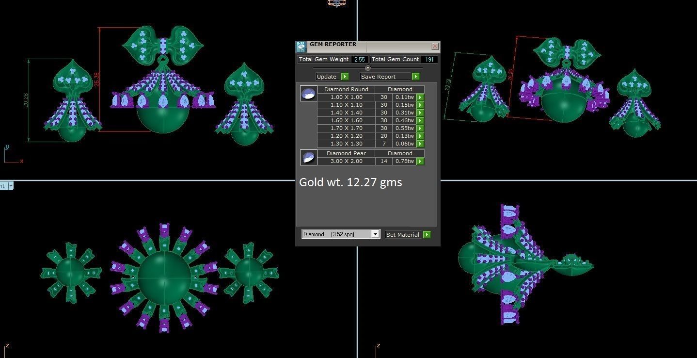 High Jewelry Pendant Earrings set 3dm stl 1-render detail 3D print model_1