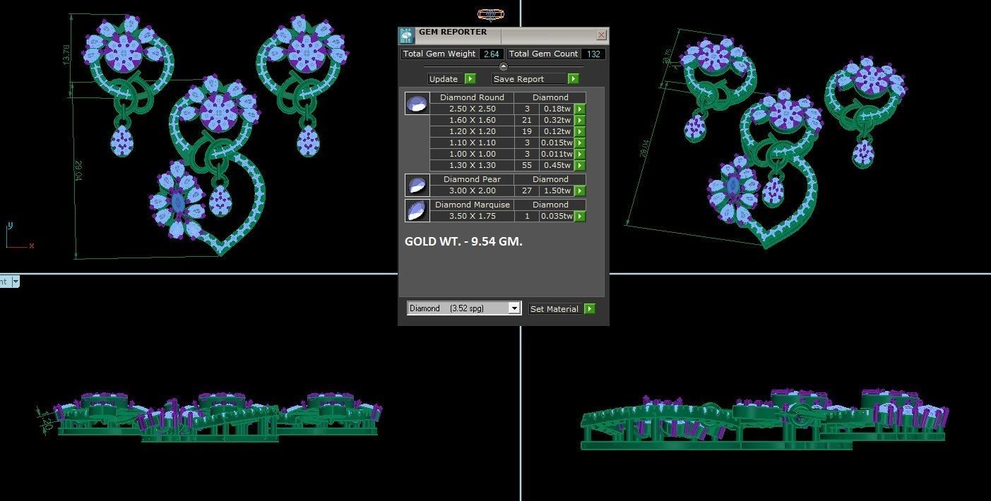 High Jewelry Pendant Earrings set 3dm stl 1-render detail 3D print model_1