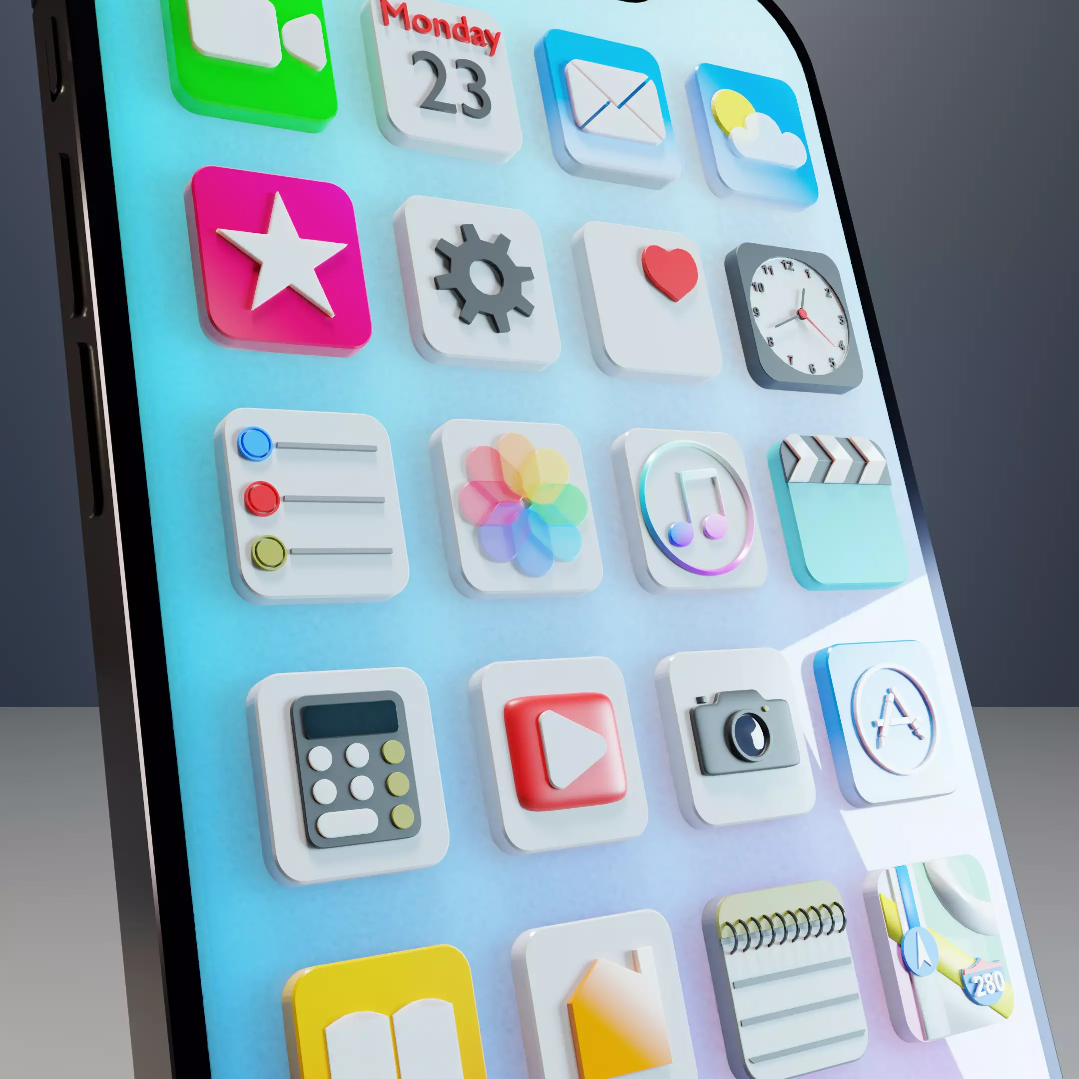 iPhone with 3D icons 3D model_0