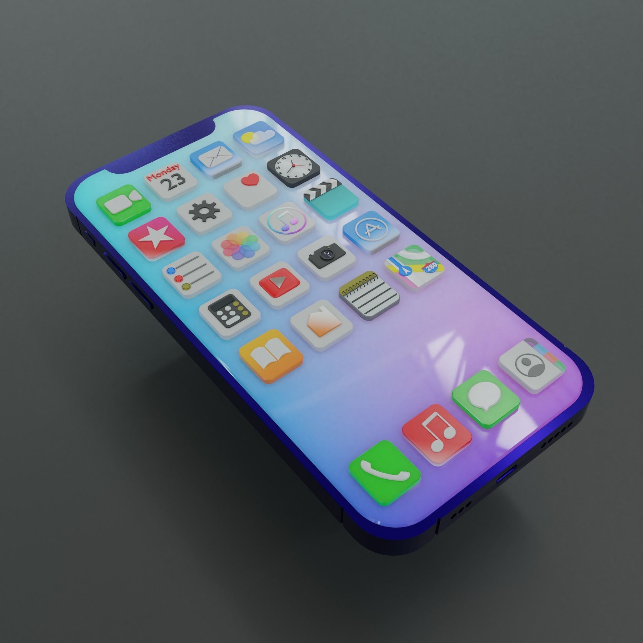 iPhone with 3D icons 3D model_2