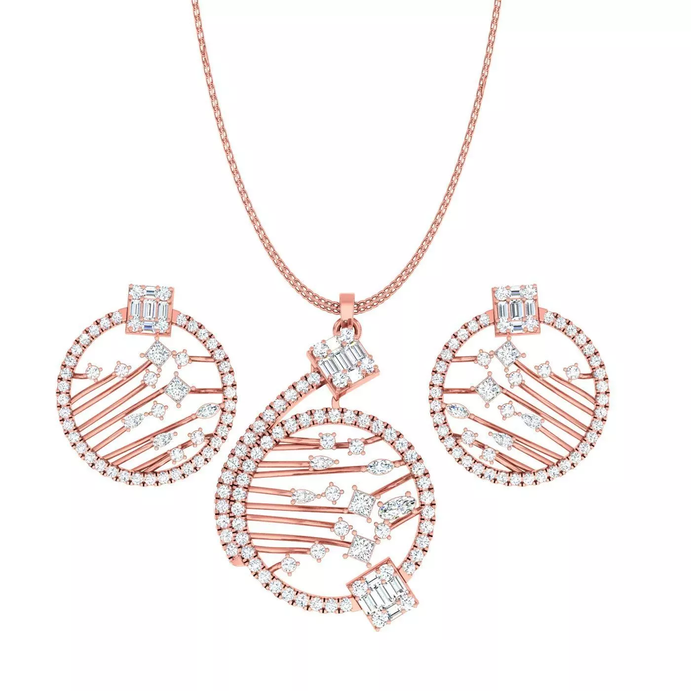 High Jewelry Pendant Earrings set 3dm stl 1-render detail 3D print model_0