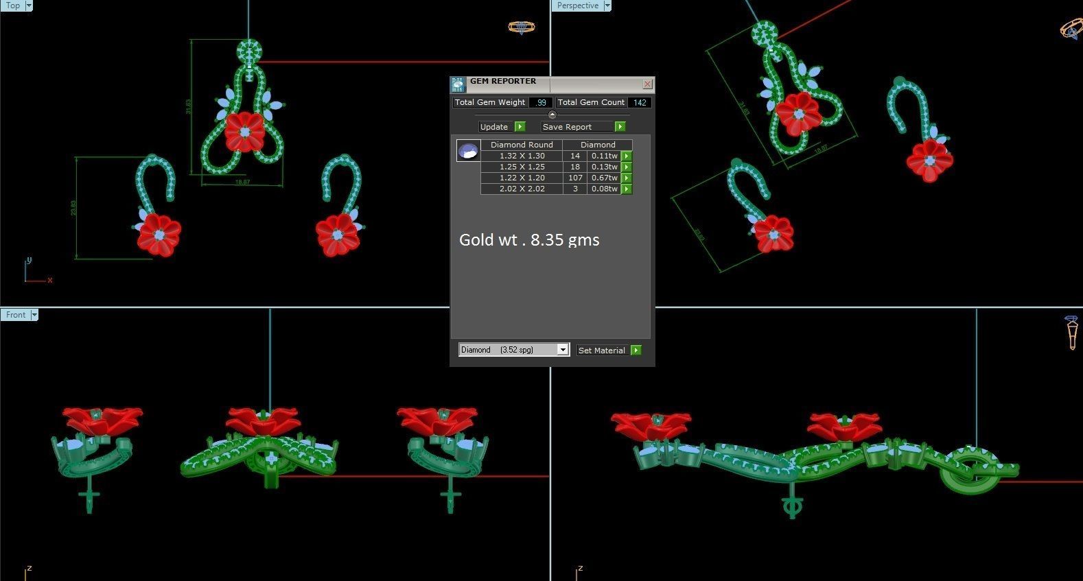 High Jewelry Flower Pendant Earrings set 3dm stl 1-render 3D print model_1