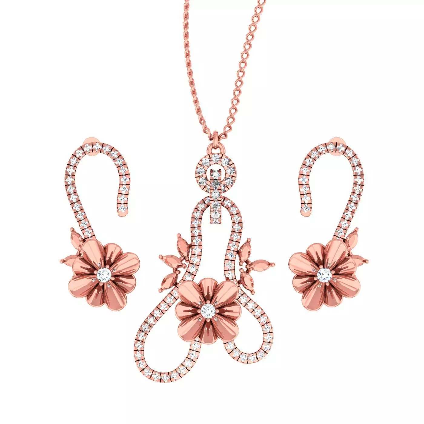 High Jewelry Flower Pendant Earrings set 3dm stl 1-render 3D print model_0