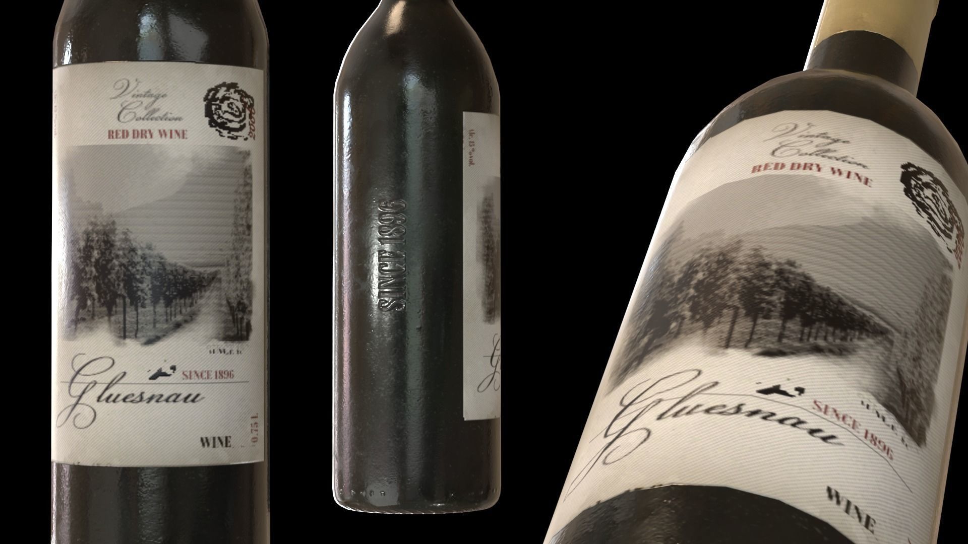 Red wine bottle Low-poly 3D model_1