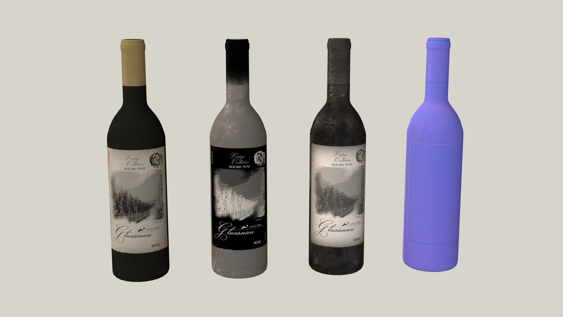 Red wine bottle Low-poly 3D model_19