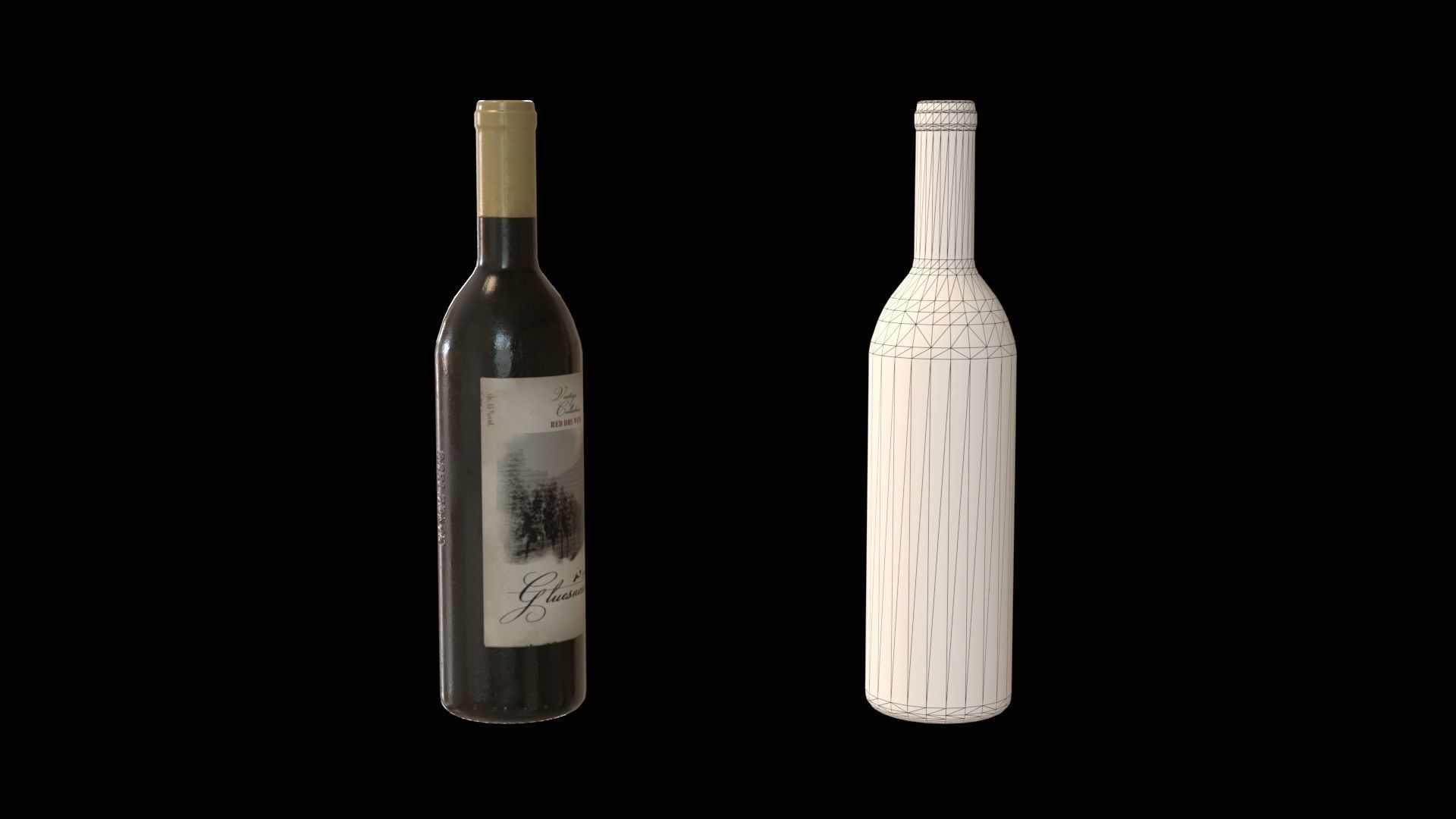Red wine bottle Low-poly 3D model_8
