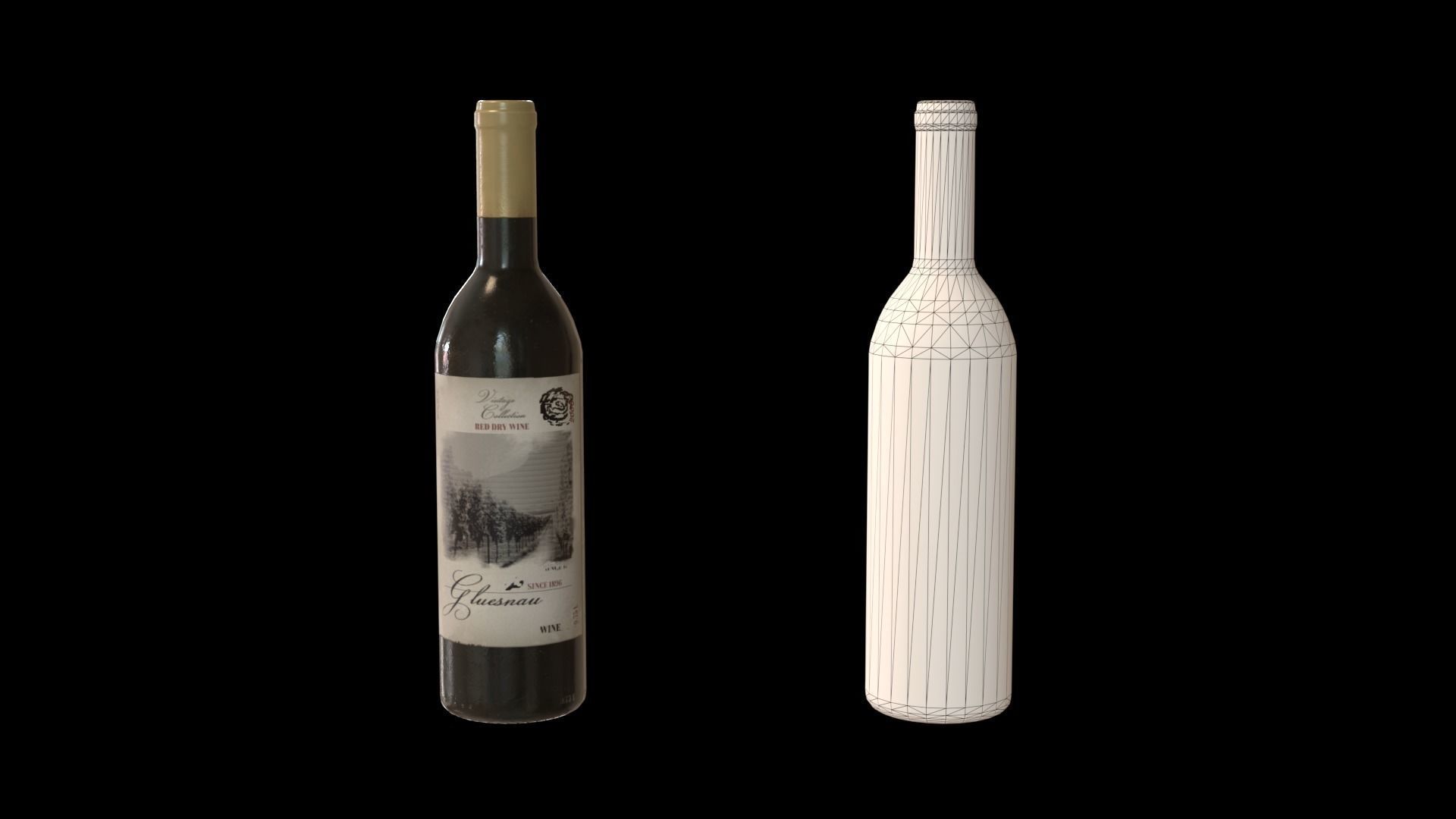 Red wine bottle Low-poly 3D model_10