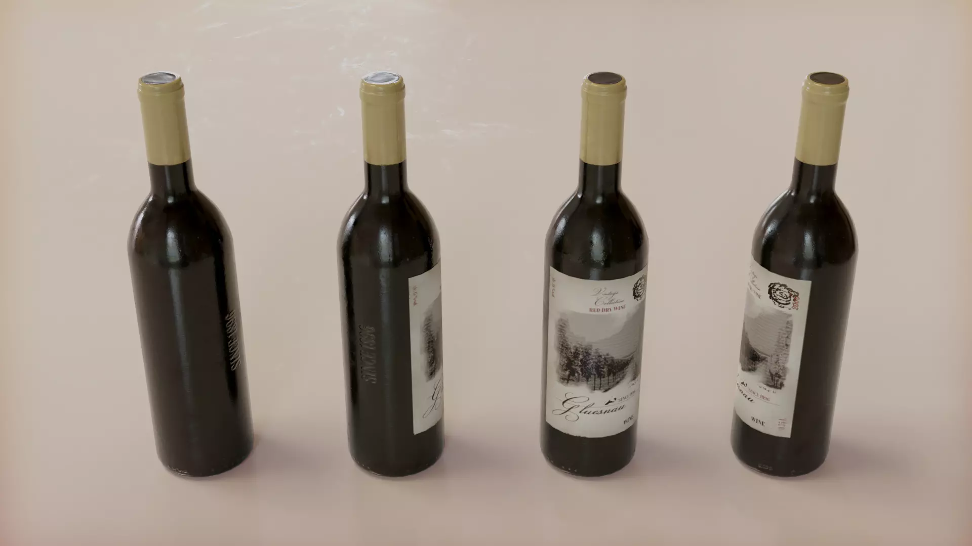 Red wine bottle Low-poly 3D model_0