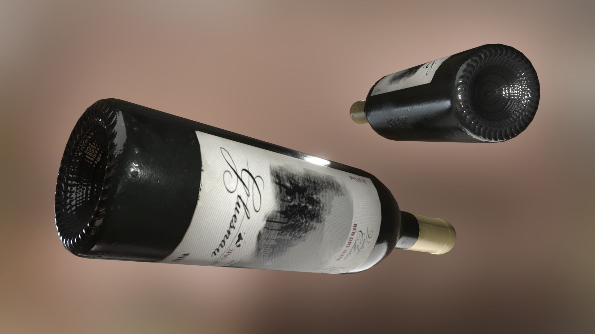 Red wine bottle Low-poly 3D model_2
