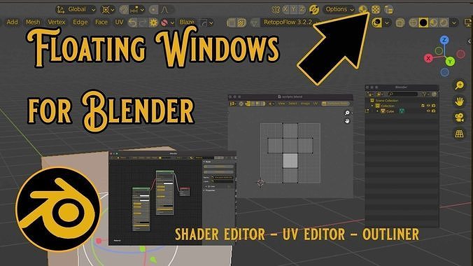 Floating windows addon for Blender 3D model