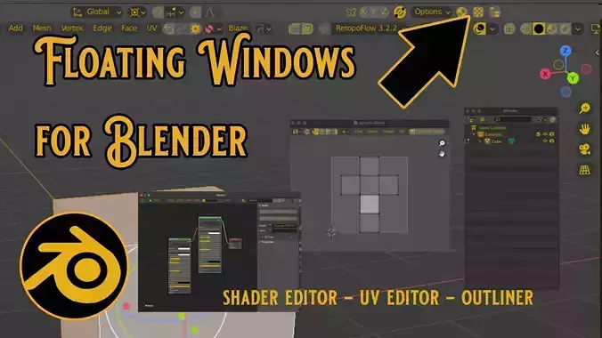 Floating windows addon for Blender 3D model
