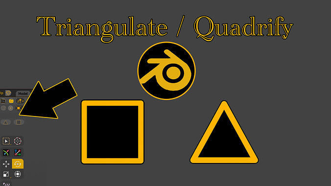Tris to quads and quads to tris buttons addon in blender 3D model