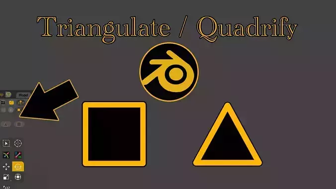 Tris to quads and quads to tris buttons addon in blender 3D model