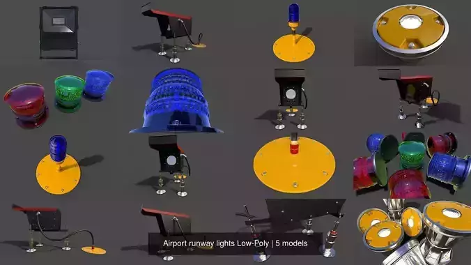 Airport runway lights Collection - Low Poly 