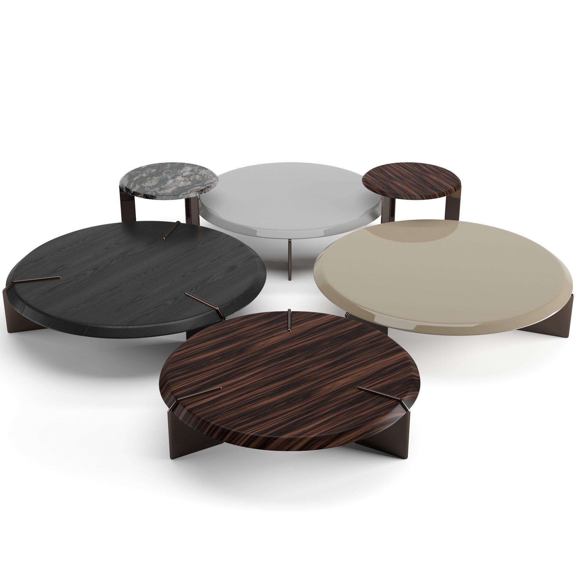 Minotti Keel round coffee tables set 3D model_0