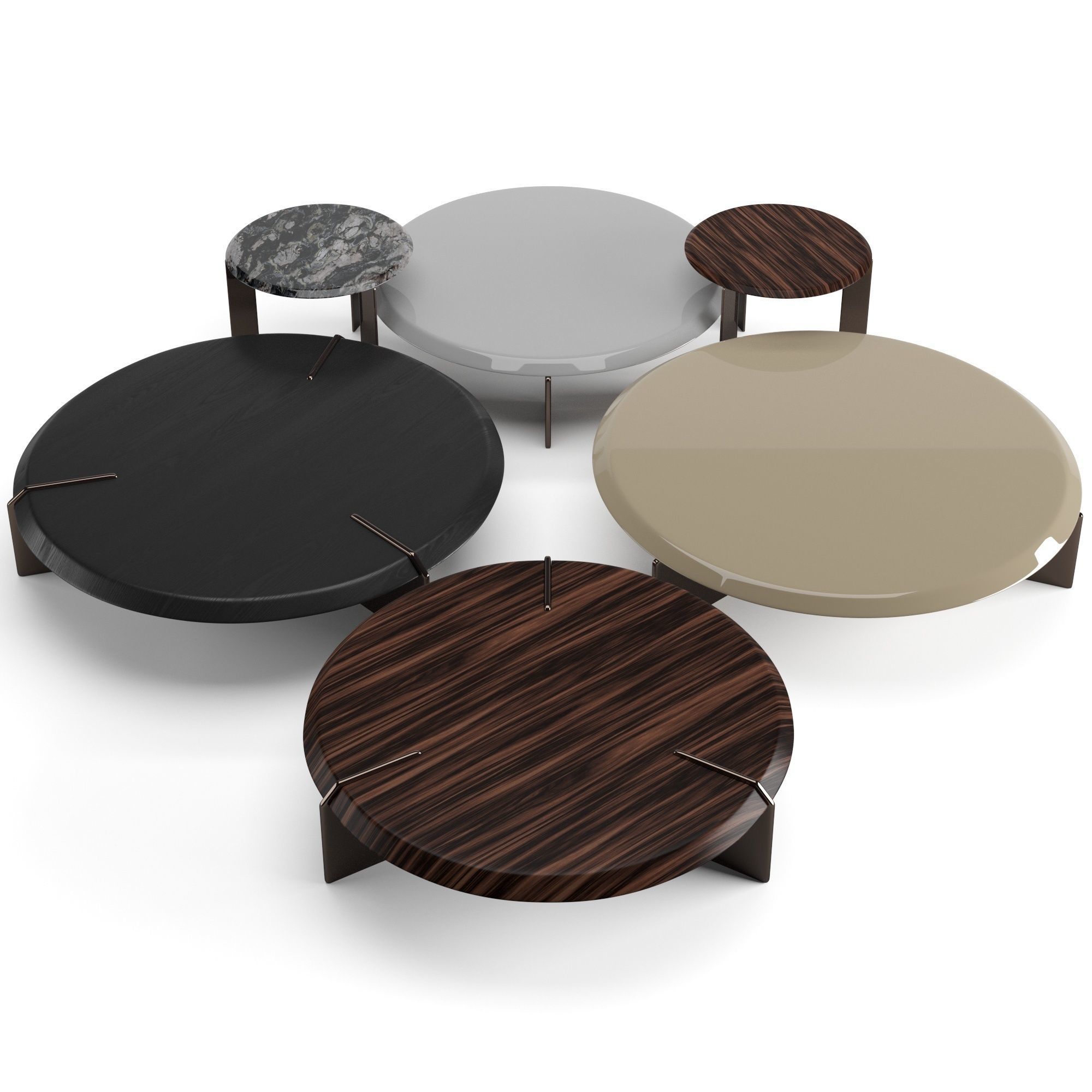 Minotti Keel round coffee tables set 3D model_1