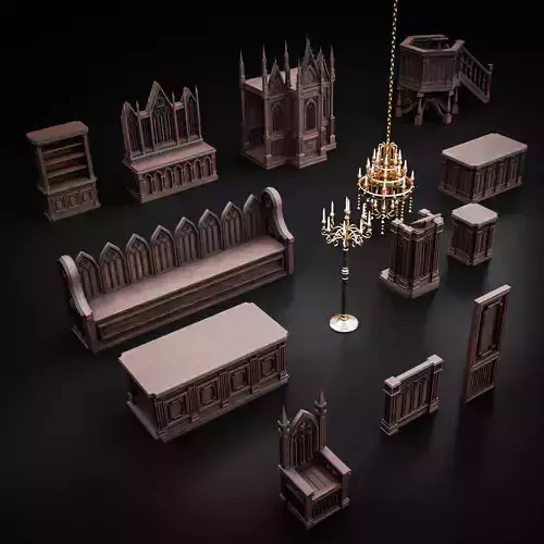 GOTHIC INTERIOR PROPS ASSET Collection Low-poly 3D model