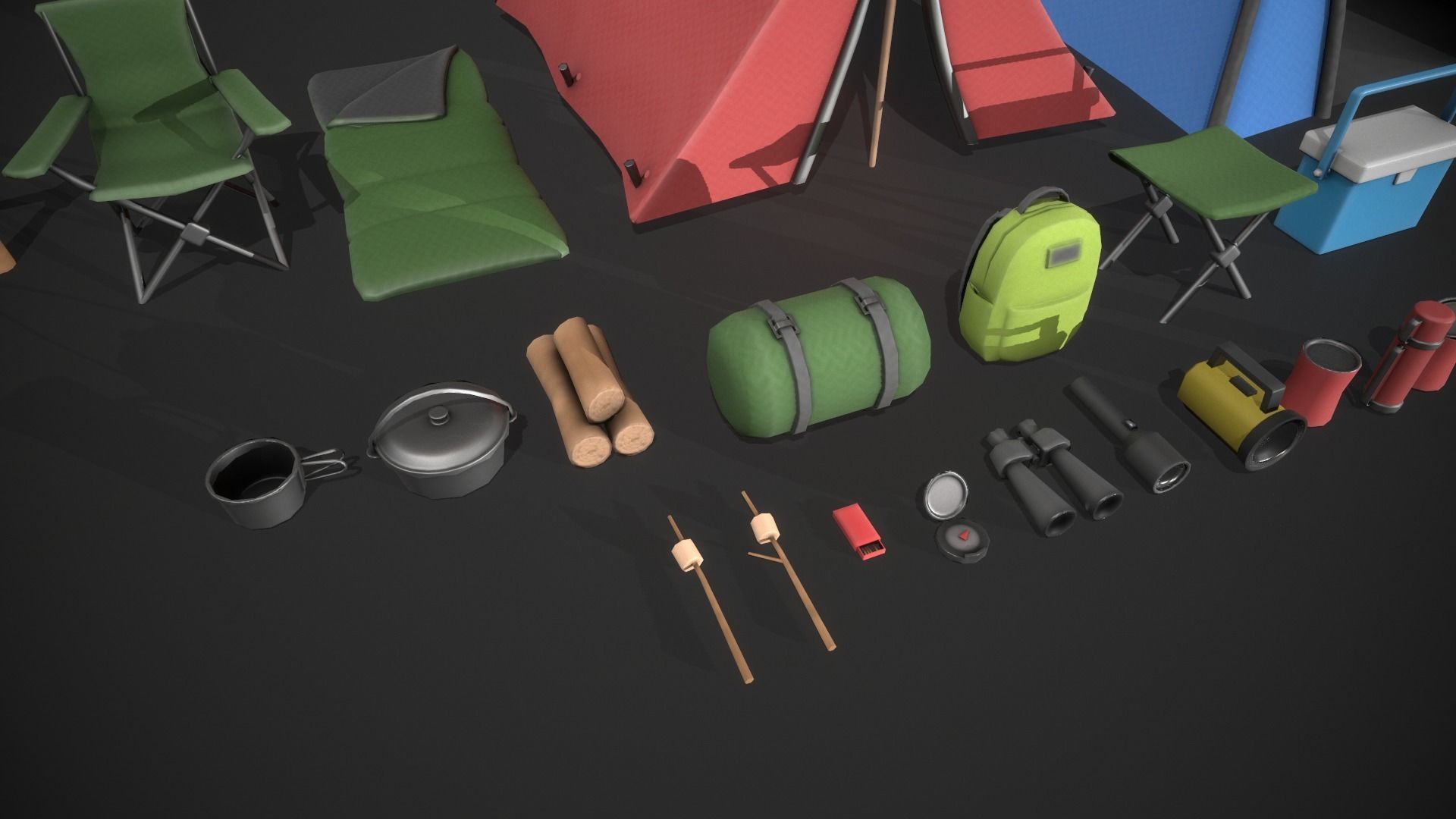 Stylized Camping Prop Pack - 23 Unique Assets Low-poly 3D model_6